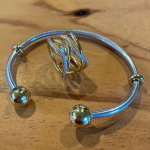 Pandora bracelet, size 19 ring two tone size 7
